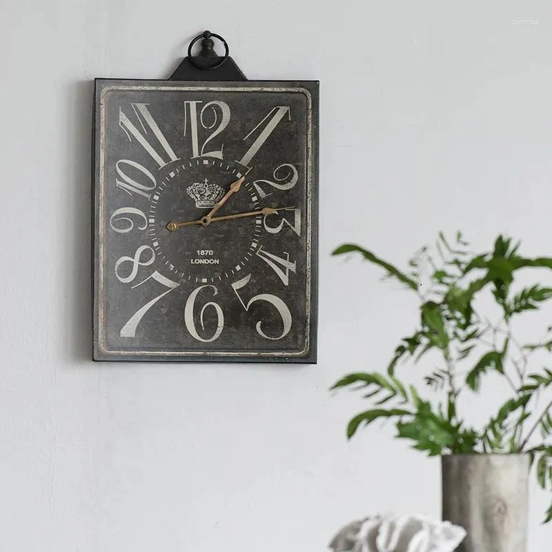 Настенные часы, большие винтажные черные прямоугольные часы с белыми цифрами, домашний декор, акцент для гостиной