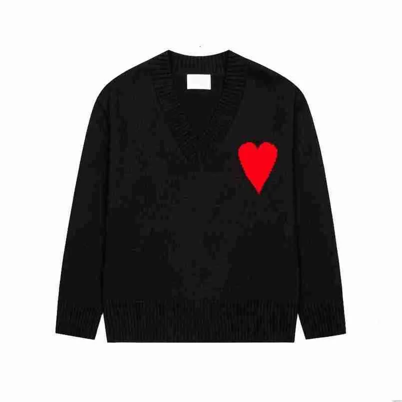 amiS AM I Maglione amisweater Parigi Moda Uomo Designer amishirt Lavorato a maglia Ricamato Cuore rosso Tinta unita Big Love Girocollo Manica corta una T-shirt da uomo Ayo4