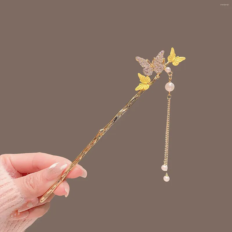 Hair Clips Classic Hairpin Chinese Stick Clip For Women Buterfly Shaped Tassel Clasp Metal Ancient Daily Bun Jewelry Crowns