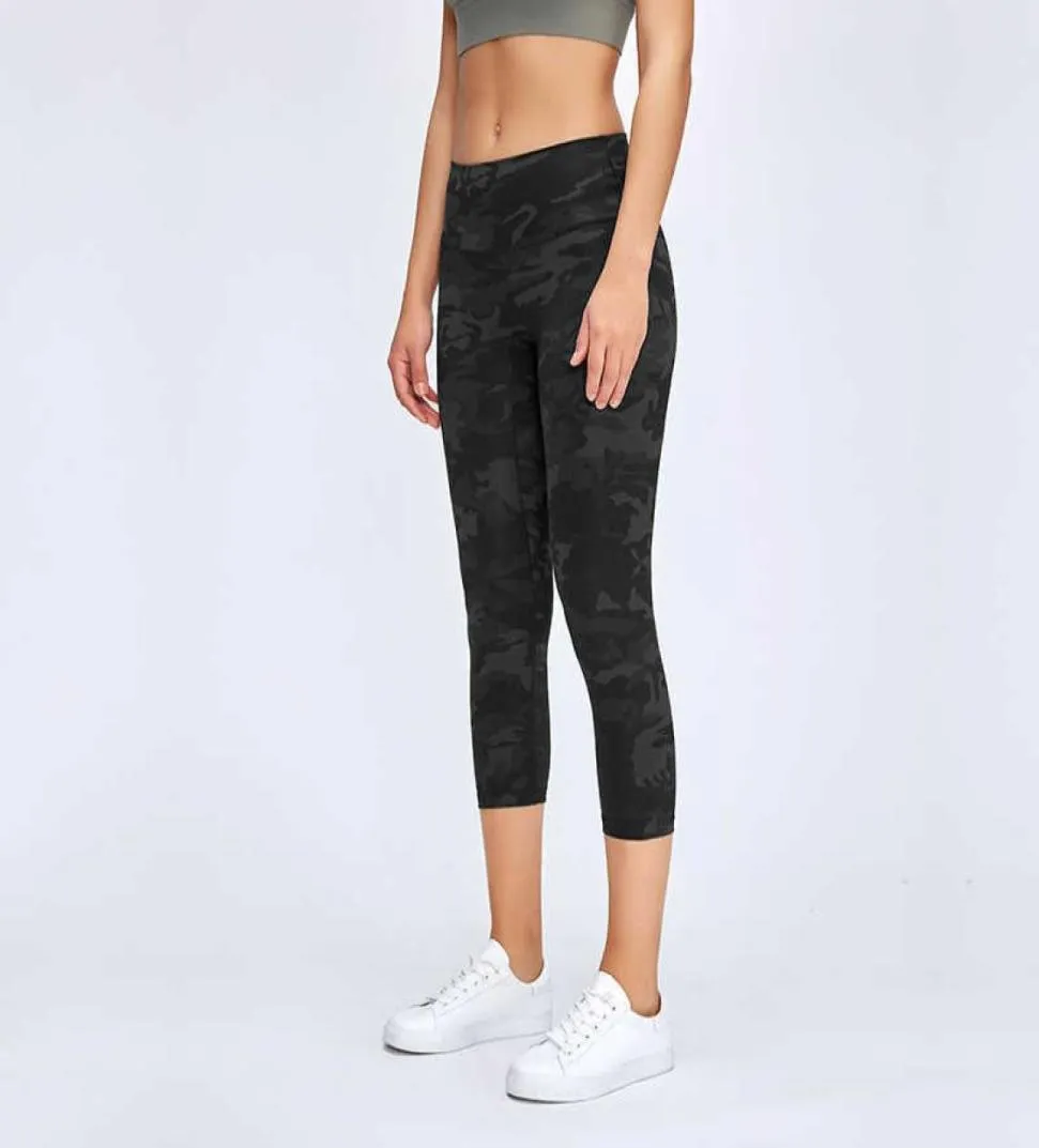 L25 Women Girls Yoga Cropped Pants Leggings Running Fitness Tights Solid Color Lady High Waist Sports Trousers7957181