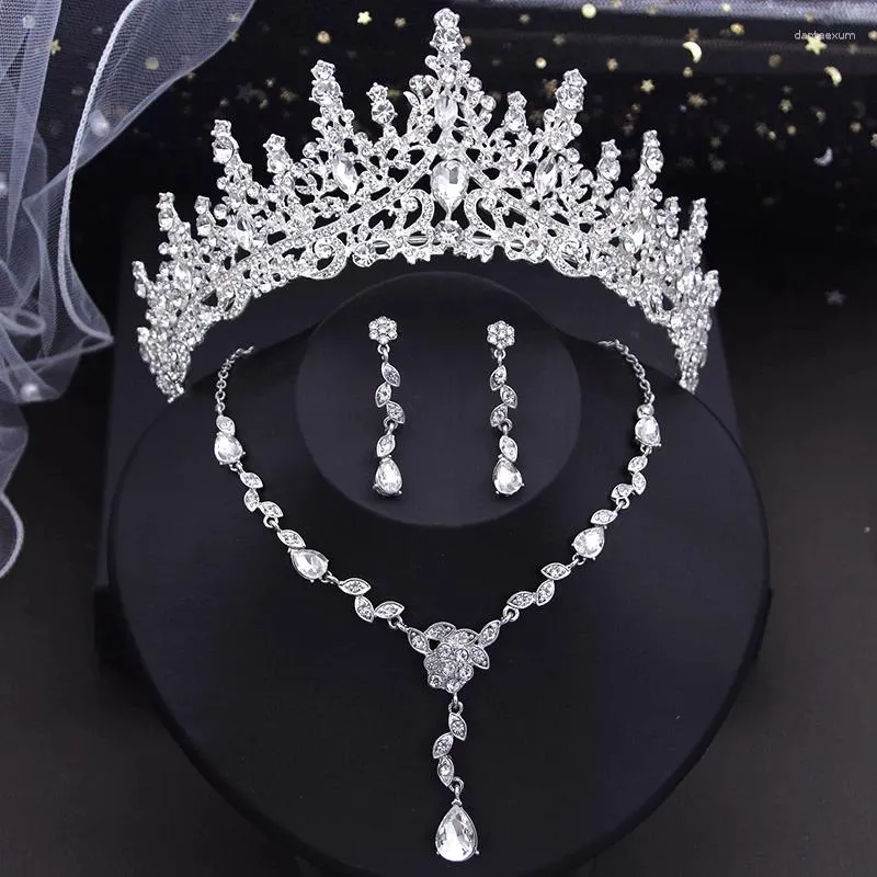 Colar brincos conjunto cor prata coroa nupcial flor e tiaras vestido de casamento jóias acessórios de fantasia