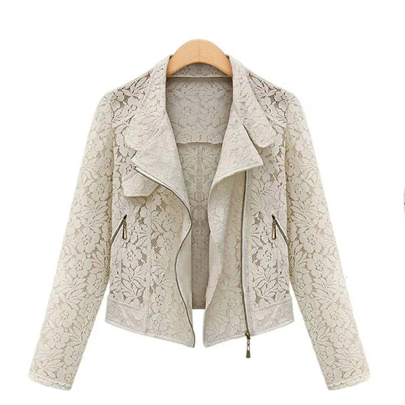 Women's Jackets Lace Biker Jacket Autumn Brand High Quality Full Lace Outwear Leisure Casual Short Jacket Metal Zipper Jacket FREE SHIP 231027