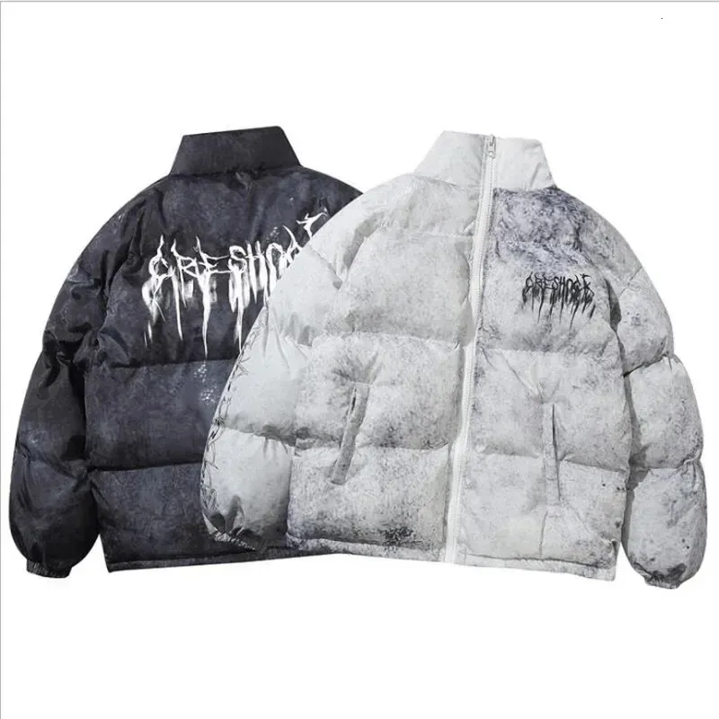 Women's Down Parkas Men Hip Hop Oversize Padded Bomber Jacket Coat Streetwear Graffiti Parka Cotton Harajuku Winter Outwear 231027