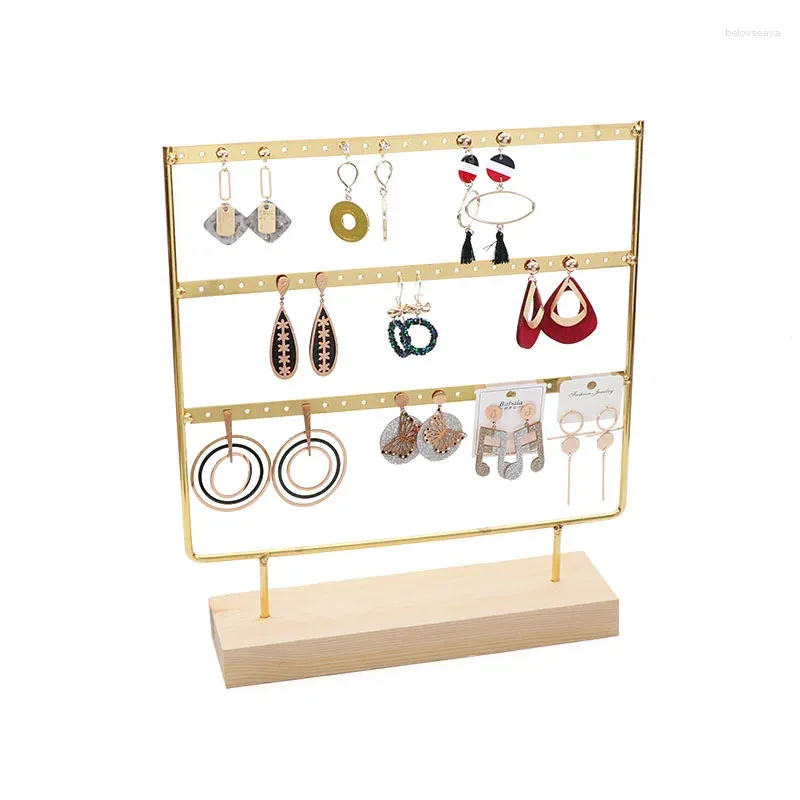 Jewelry Pouches Earring Rack Solid Wooden Base Studs Storage Accessories Trinkets Earrings Showcase Stand For Jeweler Sellers