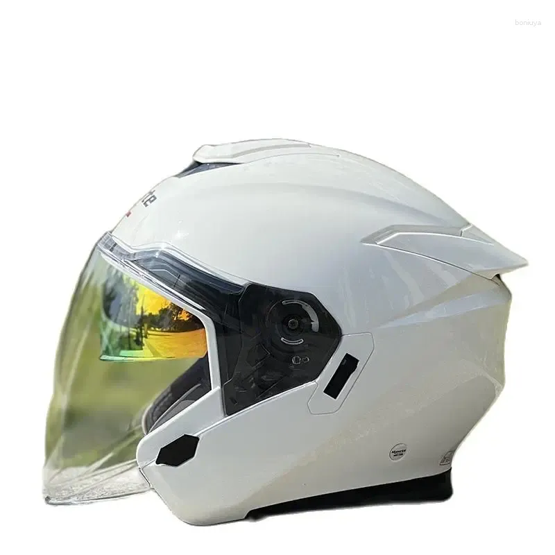 Casques de moto Original Blanc Brillant Double Lentille Demi-Casque Hommes Sécurité Course Hors Route Été Femmes Casco Capacete