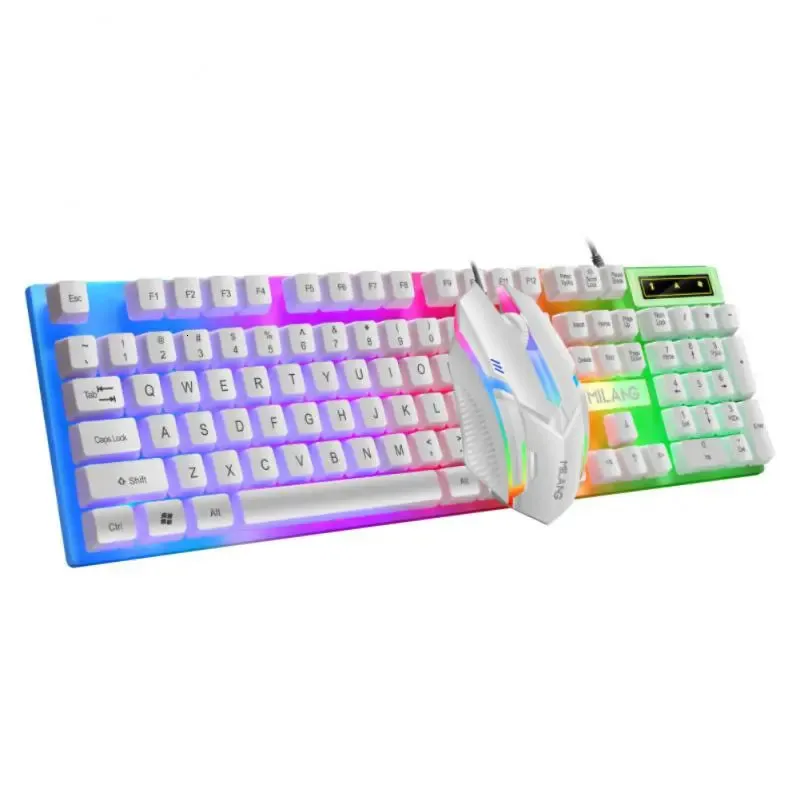 Keyboard Mouse Combos Rainbow Backlit Wired and Floating Keycap Strong Wearresistant Comfortable Feel for Business Office 231030