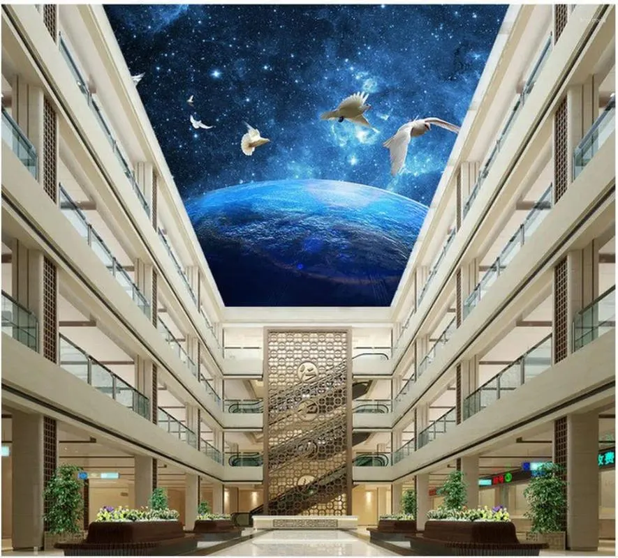 Duvar Kağıtları 3D Özelleştirilmiş Duvar Kağıdı Ev Dekorasyonu Gökyüzü Güvercin Tavan Fresk Duvar resimleri