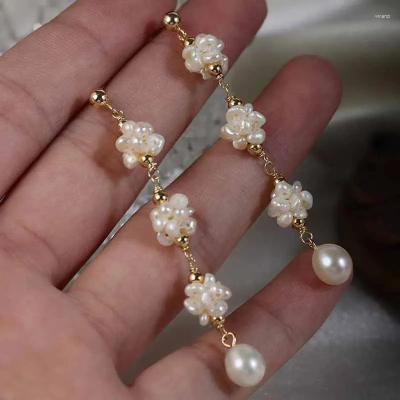 Dangle Earrings Natural Pearl Statement Wedding Jewelry Flower Cluster Irregular Baroque Pearls Tassel Drop Women Luxury