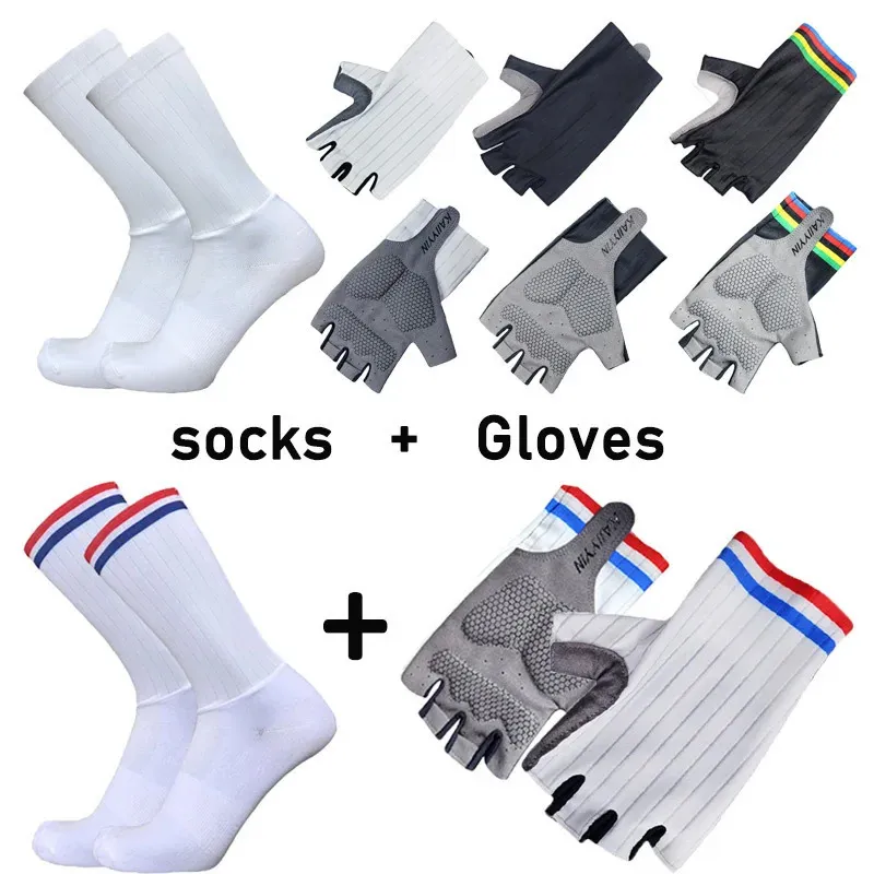 Skidhandskar Aero Bike Team Cycling and Socks Combined Men Kvinnor Non Slip Calcetines Ciclismo Guantes 231030