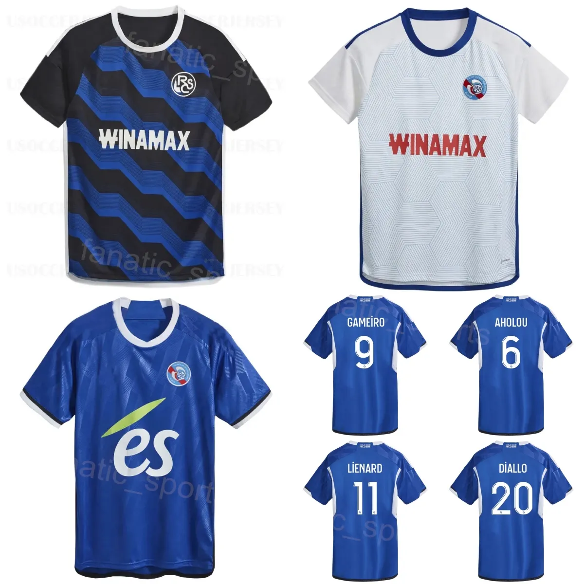 Maillot de football pour hommes 28 SENAYA RC Strasbourg 2 GUILBERT 9 GAMEIRO 27 SISSOKO 19 DIARRA 12 MOTHIBA BELLEGARDE EMEGHA NYAMSI DELAINE DOUKOURE Maillot de football Kits Club