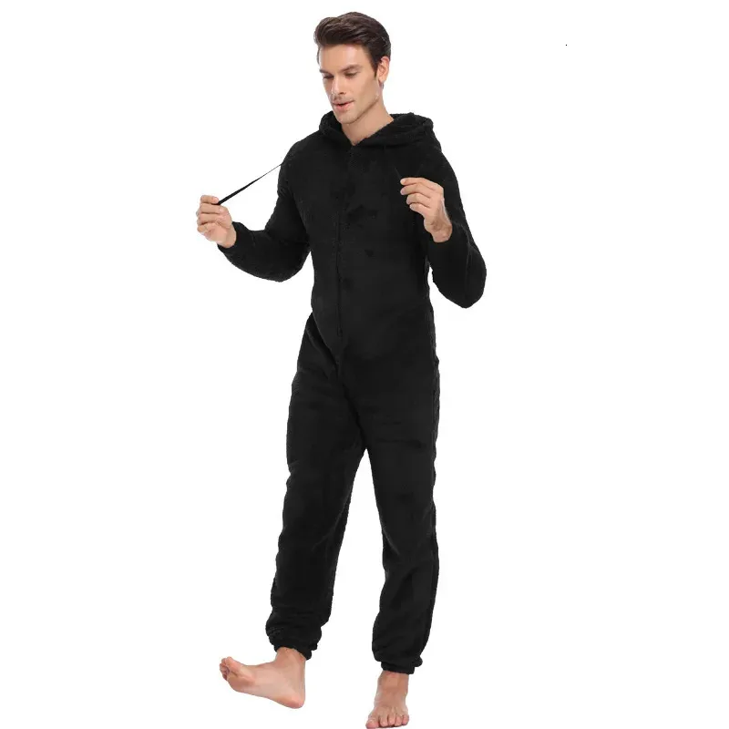 Mens Warm Teddy Fleece Onesie Set Fluffy Mens Lounge Pajama Sets