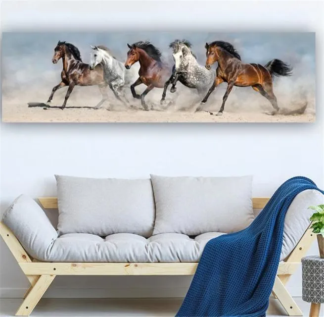 Modernes Leinwandgemälde, beliebtes Wandkunstbild, laufende Pferde, abstraktes Tierposter, Vintage-Wohnkultur, große Größe, ungerahmt 4378349
