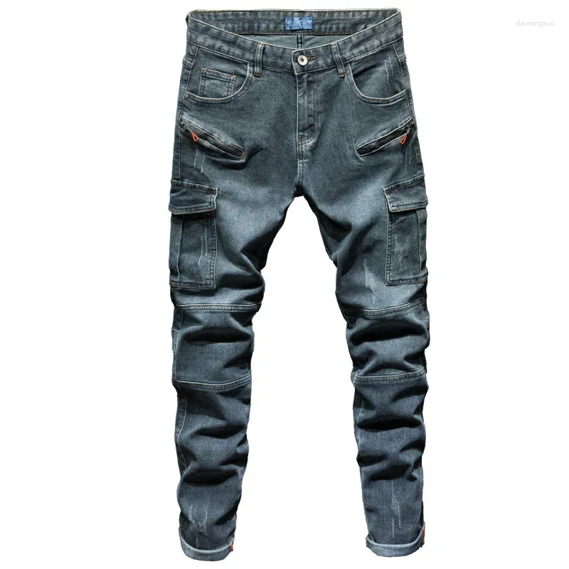 Jeans da uomo multitasche cargo per uomo pantaloni denim jogger larghi dritti taglie forti 42 44 pantaloni slim fit elasticizzati