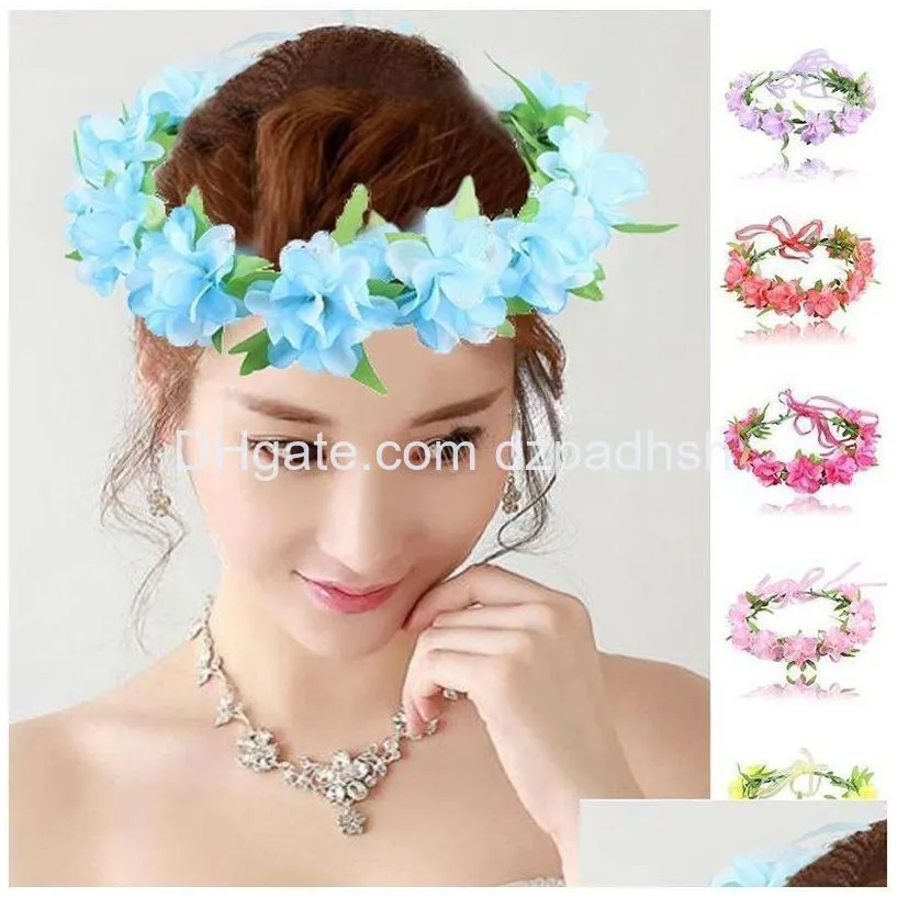 Hårtillbehör Flower Crown Wreath Bride Wedding Gorgeous pannband Flätad Vine Headwear Garland Ornament för kvinnor Girls Drop De Dhham