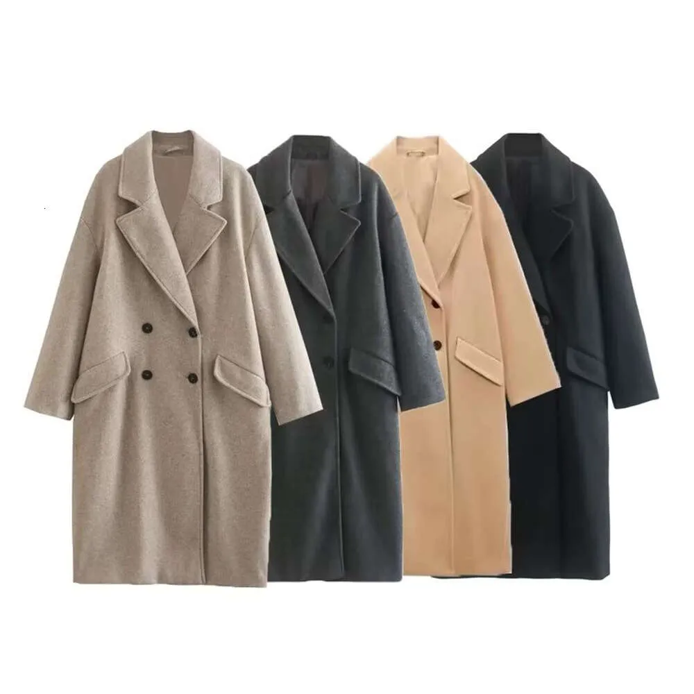 معطف الصوف للرجال PBZA 2024 Windbreaker Woolen Coat Autumn/Winter New Women's Lenesx Mid Length Breadted