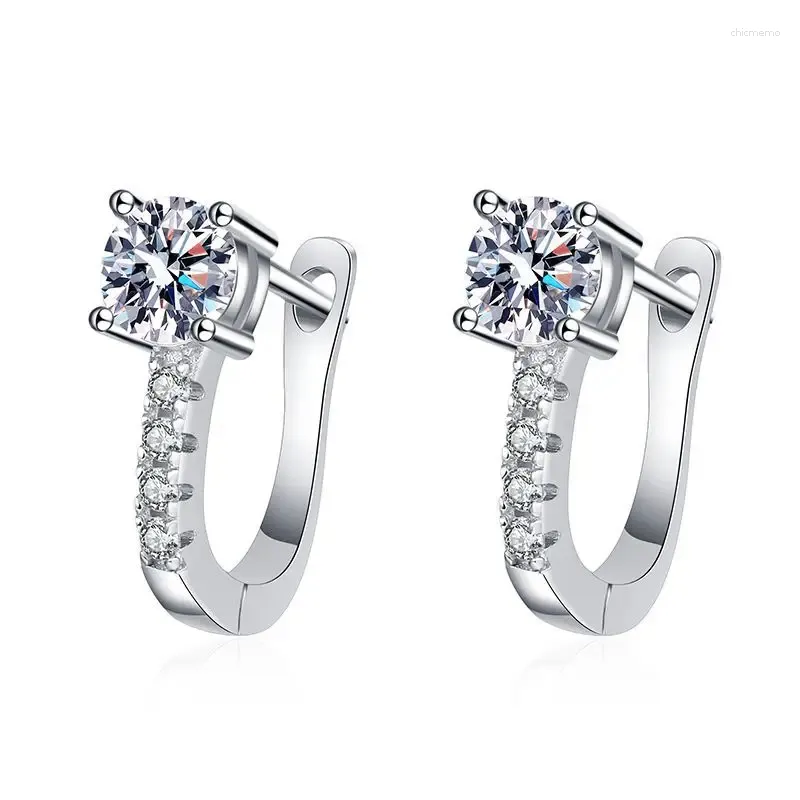 Stud Earrings Classic U-shaped S925 Silver Mosonite Women's Precision Quality 1 Carat D Color