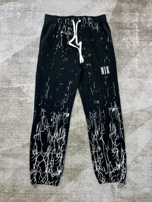 Calça de moletom preta masculina, calça de moletom folgada, cintura elástica e zíper com cordão, bolsos, decoração de letras, calças casuais grossas, hip-hop