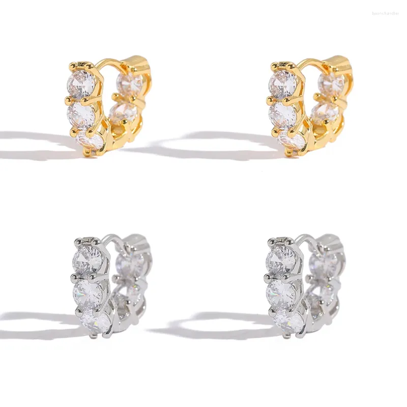 Серьги-кольца EYIKA, модные серьги-кольца с круглым цирконом, маленькие для женщин и девочек, золотые, серебряные, двусторонние серьги-обнимашки, ювелирные изделия