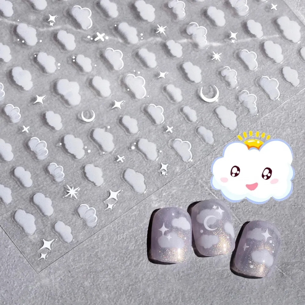 1Sheet Korean White Cloud Blue Nail Art Sticker 3D Star Moon Decal Pure Twilight自己粘着マニキュアスライダーアクセサリーRe 53ネイルアートスティックデカールネイルアート