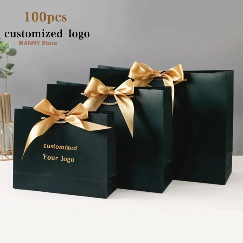 Gift Wrap 100x Paper Bag Gift Boxes Commodity Packaging Handbag Customize With Frame Shopping Promotion Bags Wedding Gifts Wrapping 231030