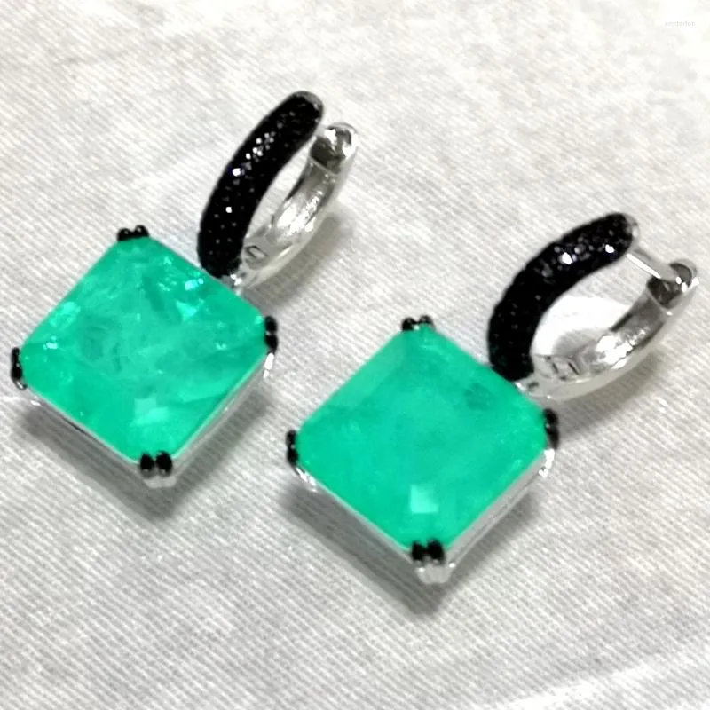 Brincos pendurados kqdance 925 prata preto zircão simular rubi esmeralda paraiba turmalina moissanite com pedras azuis verdes para mulher