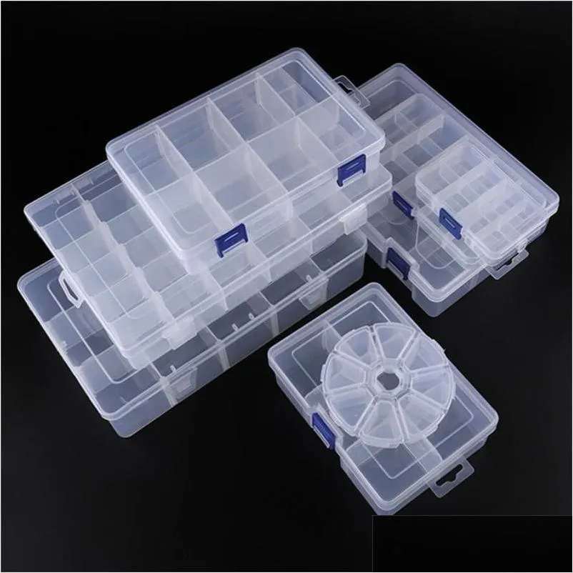 Förvaringslådor BINS 10 15 24 36 SLOTS BOX PLASTISK TRANSPARENT DISPLAY CASE ARGANISER HÅLLER TRESS Drop Delivery Home Garden Housekeepi DHSFC