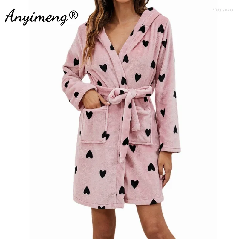 Kadınların Pijama Kış Sıcak Kadın Pazen Elbiseleri Sıradan Uzun Kollu Kimono Hoodies Nightwear Boş Zaman Yumuşak Velvet Kalemler Şık Belted