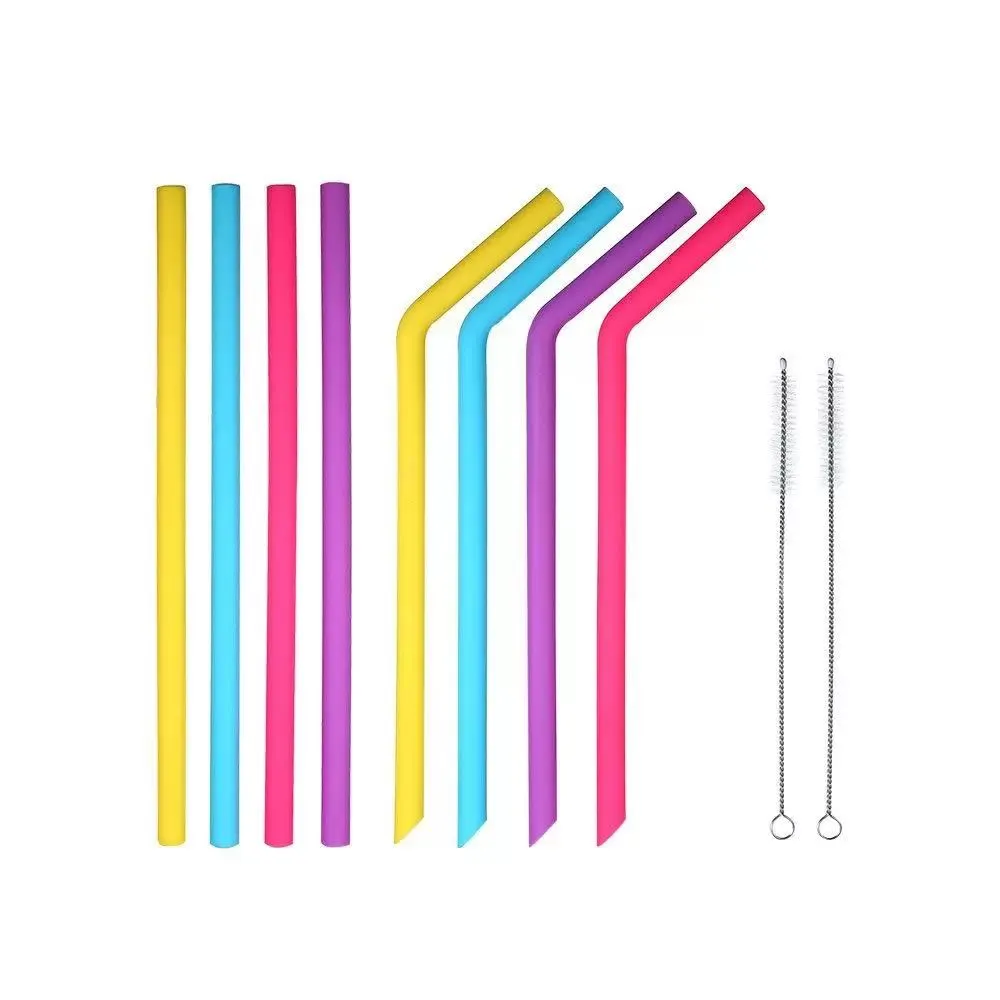 Colorful silicone straws for cups food grade 25cm silicone straight bent straw bar home drinking