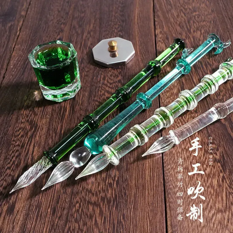 Handmade Glass Dip Pen - Vintage Style Writing & Calligraphy Tool With Spiral Design, 9 Colors