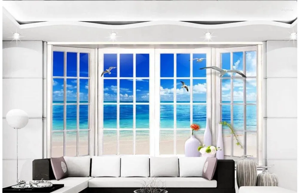 Tapeten für Wohnzimmer, Heimdekoration, Meereslandschaft, raumhohe Fenster, benutzerdefinierte 3D-Po-Tapete