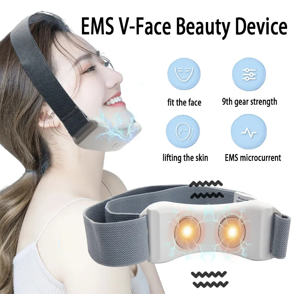 Ansiktsvårdsenheter EMS Microcourrent V Instrument Dubbelhaka Remover Lyftning Vibration Komprimer Massager Skin 231027