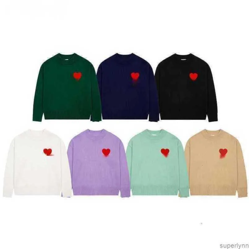 Amis AM I Sweaters Designer Chaopai Amisweater Patch de broderie Amour Pull à col rond pour hommes Lettre High Street Coup Sg9l