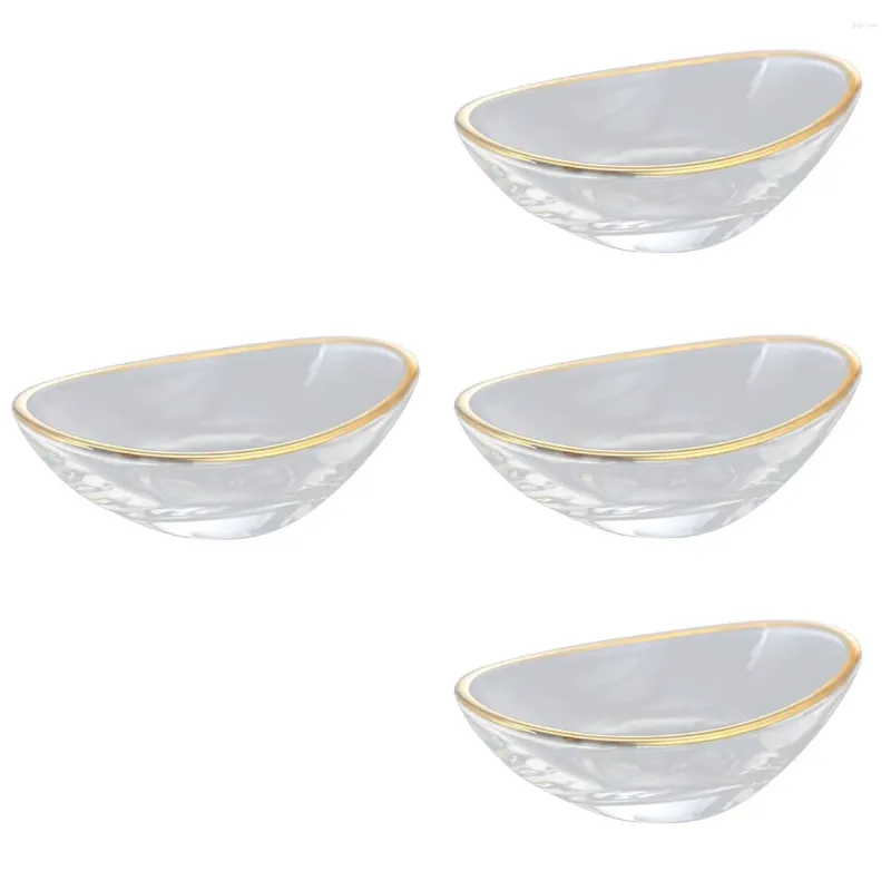 Plates 4 Pieces Household Sauce Plate Restaurant Golden Fruit Trays Condiment Table Boat Shaped Dipping Bowls Plastic Serving