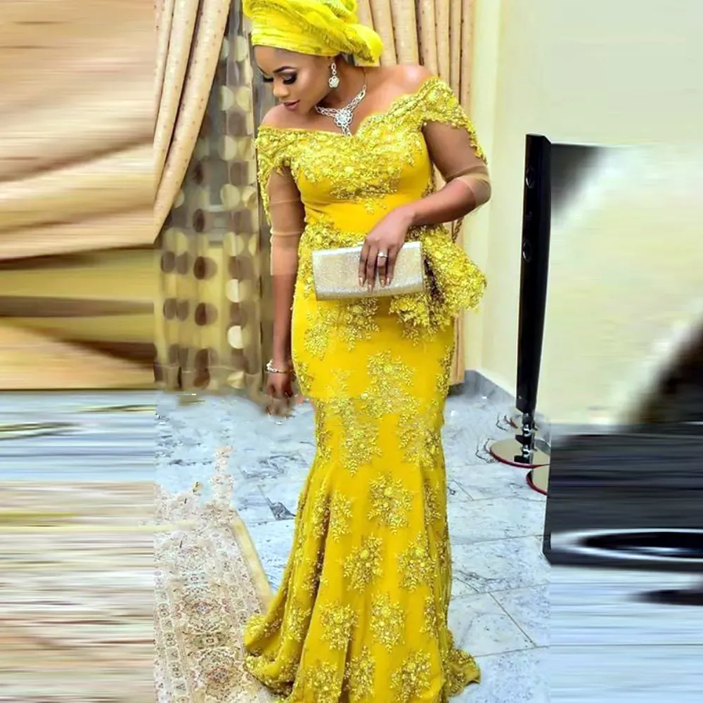 أنيقة aso ebi الدانتيل حوريات البحر فساتين السهرة نصف الأكمام العربية أفريقيا النساء أفريقيا الحزب الرسمي الطويل اللباس الأم الرائع من المناسبات الخاصة