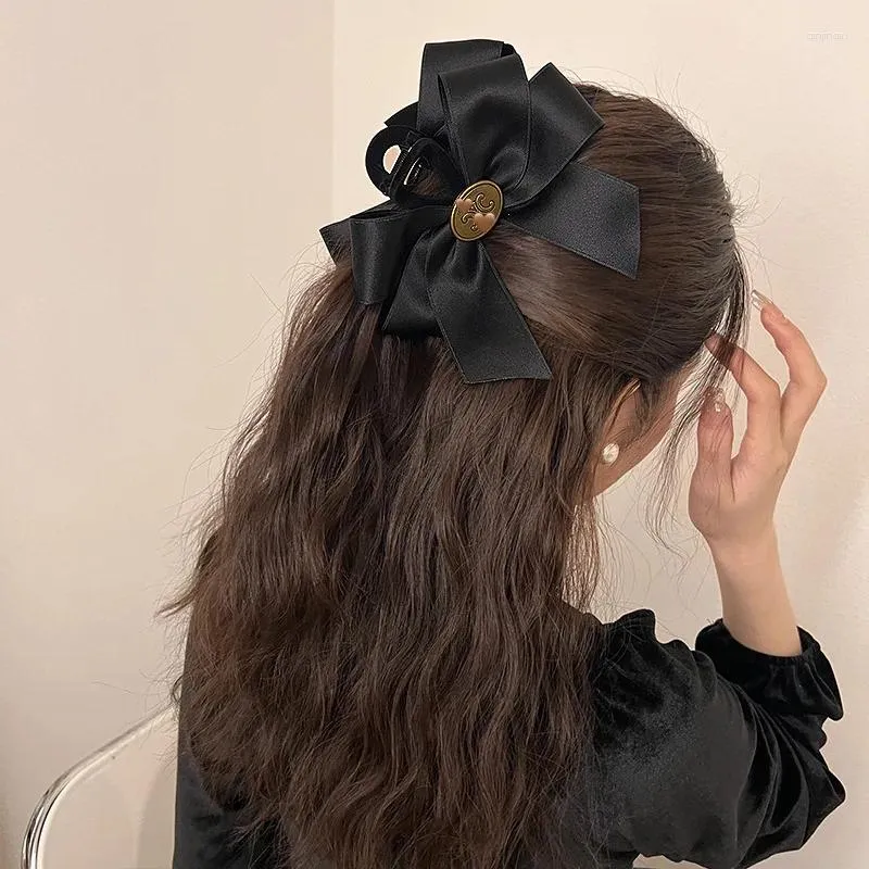 Hårtillbehör Koreanska kvinnor flickor Temperament Princess Black Bowknot Clips Barrettes Headwear Pononyoil Clip