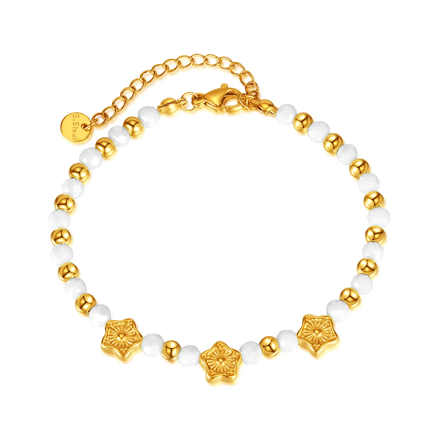 Gioielli accessori per bracciale con perline in pietra naturale con sfera in acciaio inossidabile dorato da 8,66 pollici n1439