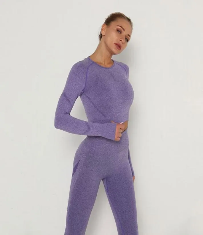 Bekväma träningskläder mode sömlösa yoga outfit byxor kvinnor hög midja mage kontroll leggings som kör sportbyxa set2363563