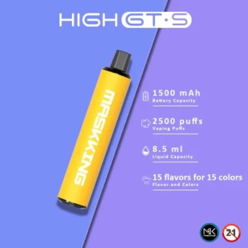 Original Maskking High GTS 2500 Puffs Sigarette E monouso Vape Pen starter kit 8,5 ml Pod 1500mah Batteria Cina Autentico vapers all'ingrosso desechables puff