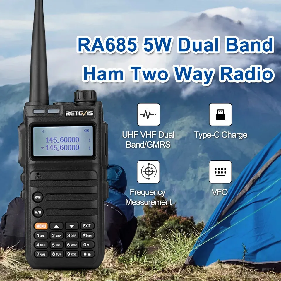 Walkie Talkie Retevis RA685 Ham Estações de rádio bidirecionais Walkietalkies de longo alcance Profesional UHF VHF USB Tipo C Carregador 5W CHIRP 231030