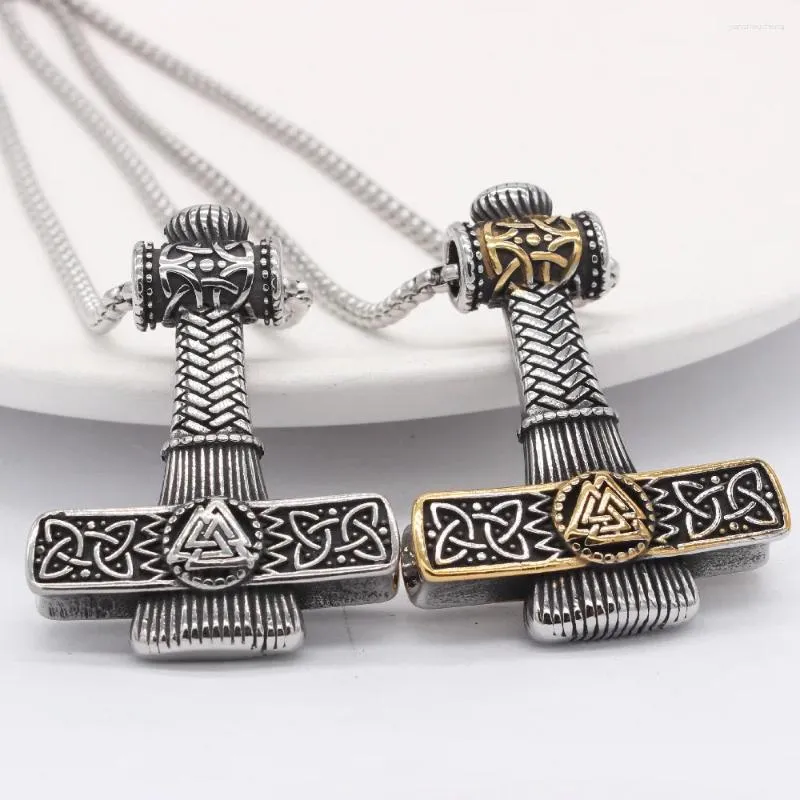 Pendentif Colliers Personnalité européenne et américaine Vintage Viking Raytheon Hammer Chaîne de collier en acier inoxydable pour hommes