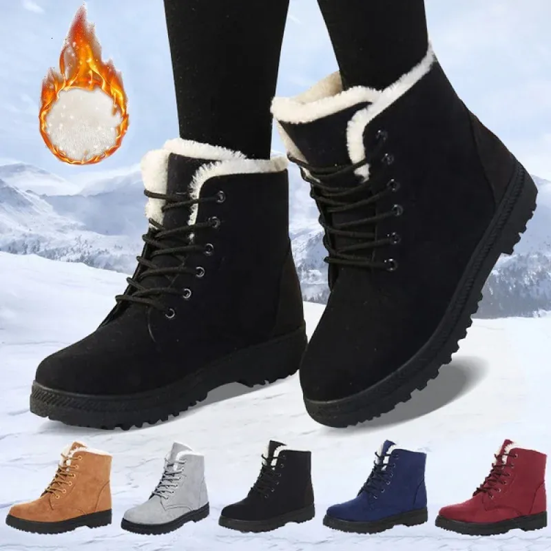 Stiefel Frauen Winter Damen Schnee Schnüren Knöchel Weibliche Rutschfeste Plüschfell Schuhe Warm Halten Botas Plus Größe 3543 231030