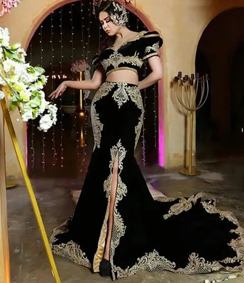 Black Two Pieces Tunisia Evening Formal Dress With Remove Train Luxury