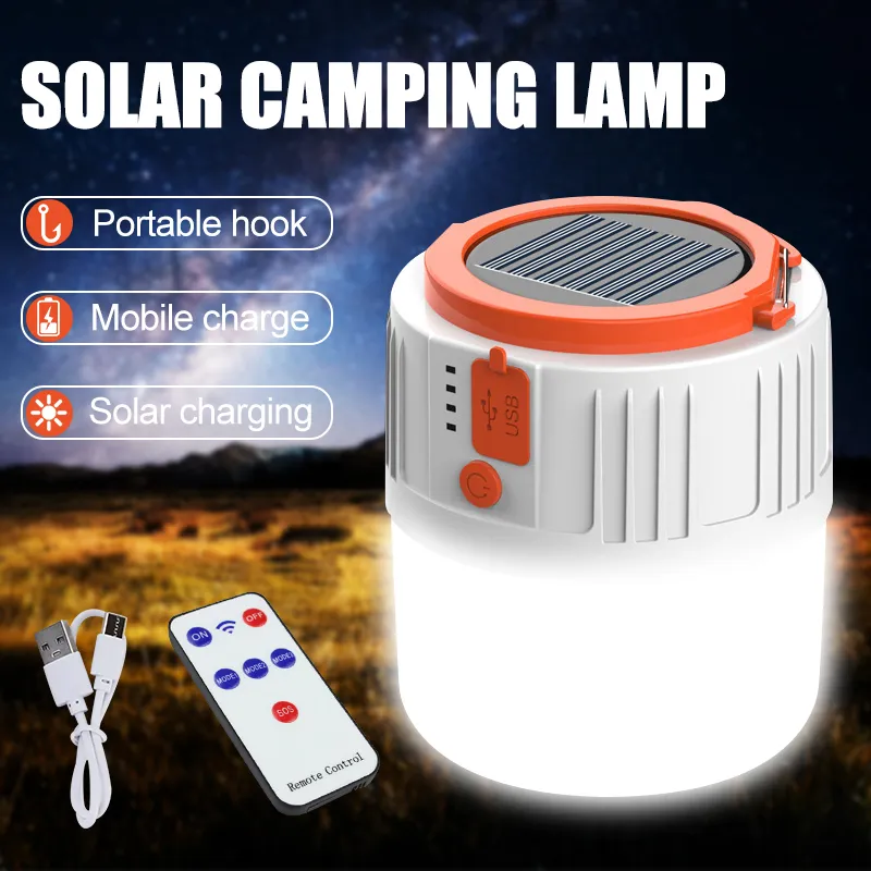 Solarlampa med USB -laddning Solar LED Camping Lantern Portable Battery Operated Tält glödlampa långvarig laddningsbar lampa