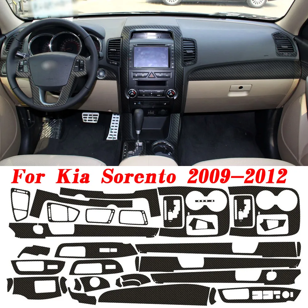 Kia Sorento 2009-2012インテリアセントラルコントロールパネルドアハンドルカーボンファイバーステッカーデカールカースタイリングアクセサリー