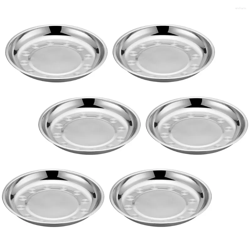 Ensembles de vaisselle 6 pcs Disque en acier inoxydable Plaque de barbecue Plat rond Pizza Cuisson Pan Sushi Mélange Salade Plateau Pâtes Stockage Voyage