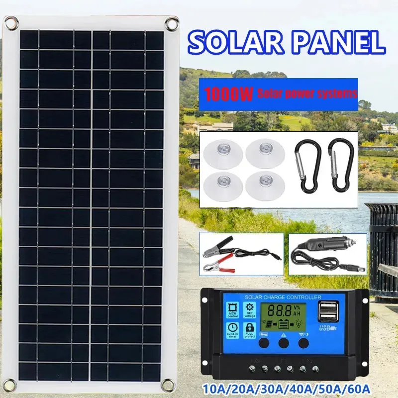 Chargeurs 1000W onduleur panneau solaire 12V batterie 10A 60A contrôleur Kit téléphone portable RV voiture caravane maison Camping extérieur 231030