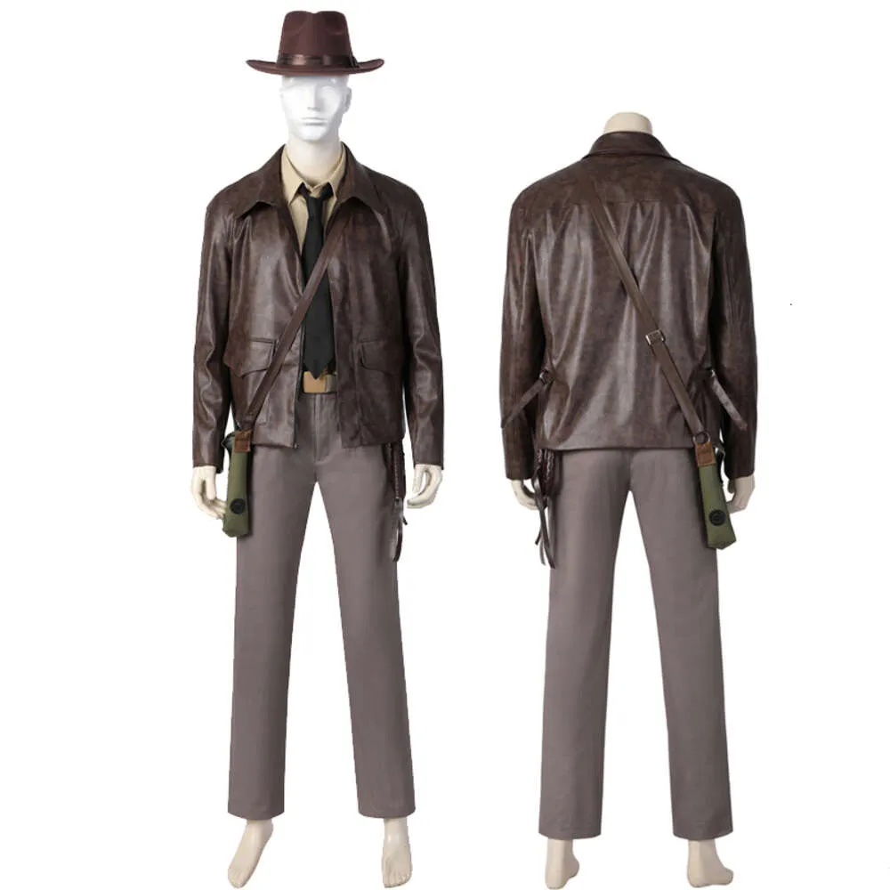 Cosplay adulto homem indiana jones cosplay traje halloween masquerade festa roupa completa com chapéu de cowboy saco verde