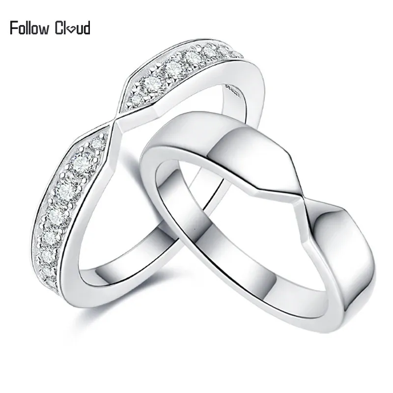 Bröllopsringar Följ Cloud Brilliant Cut 0,31CT Sterling Silver 925 Diamond Par Rings för älskare Matchande bröllopsmycken Set 231027