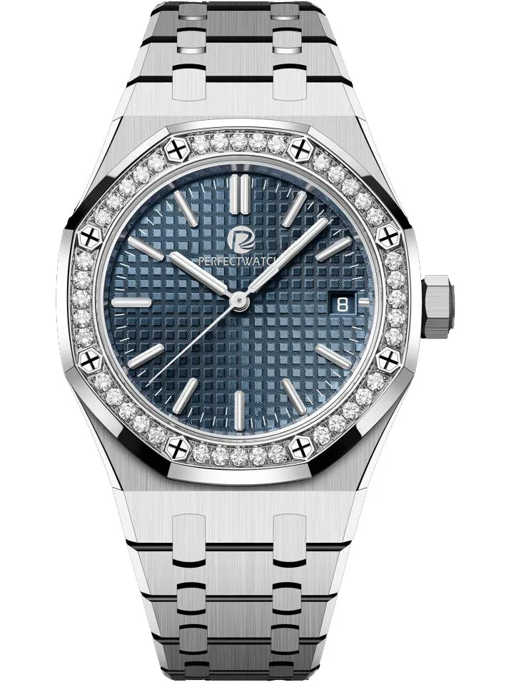 Классические деловые мужские роскошные часы с бриллиантами, дизайнерские часы с сапфировым стеклом, 14 цветов, на выбор, 41 мм, механический механизм, ремешок из нержавеющей стали, глубокая водонепроницаемость