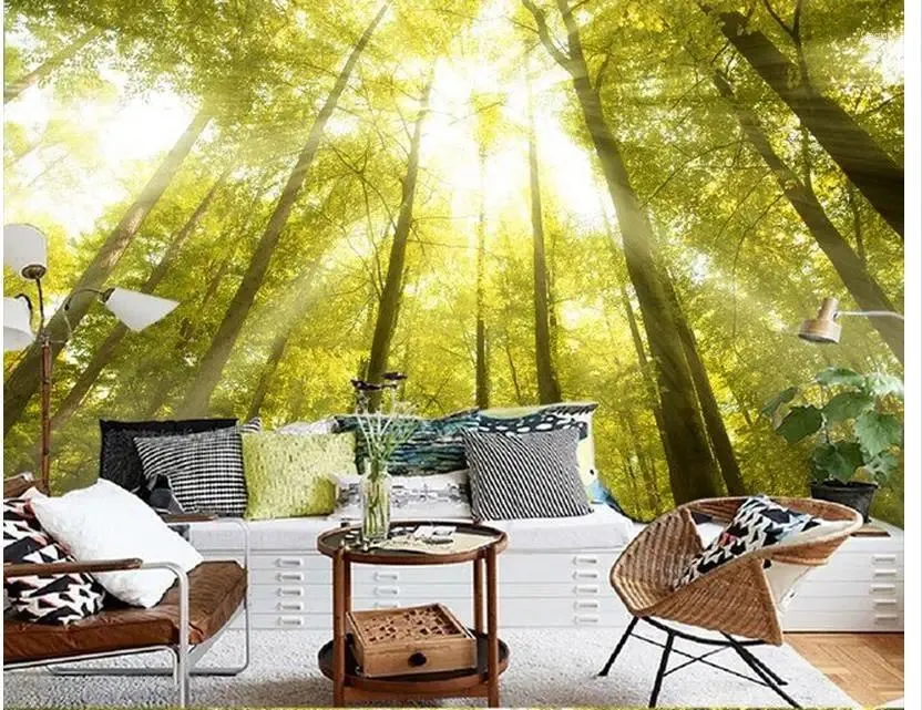 Bakgrundsbilder Bakgrund Modern 3D Custom Sunshine Woods Dekorativa målning Landskap Mural